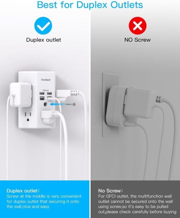 Surge Protector, 5 Outlets Extender with 4 USB Ports(USB C), 3-Side 1680J Power Strip Multi Plug Outlet Expander, USB Wall Charger, Outlet Splitter Adapter Wall Mount for Home Travel Office ETL Listed - Image 3