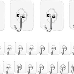 Adhesive Hooks Kitchen Wall Hooks - 24 Packs Heavy Duty 33lb(Max) Nail Free Transparent,Waterproof,Sticky Stainless Hangers for Keys,Bathroom, Shower, Outdoor, Kitchen,Door,Home Improvement,Utility