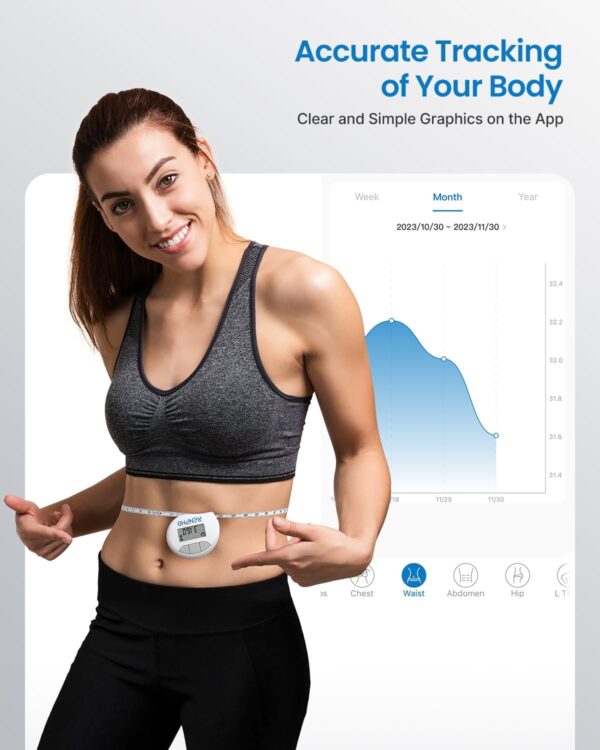 RENPHO Body Measuring Tape, Smart Tape Measure for Weight Loss, Bluetooth Fitness Equipment with App, Measuring Waist, Hip, Bust, Arms, Muscle Gain, Retractable, 60in /150cm, White - Image 3