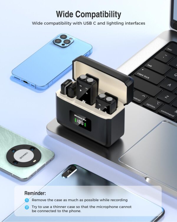PQRQP Wireless Microphone for iPhone, iPad and Android(Lightning/USB C), Dual Microphones 20 H Battery Life, Mini Microphone, Cordless Double Mics for Video Recording, YouTube, TikTok, 164FT - Image 6