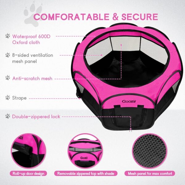 Pet Cat Playpen for Indoor Cats Enclosed, Portable Foldable Dog Playpen Outdoor Tent Crate Cage with Zipper Top Cover Door for Kitten Puppy Outside Rv Car Camper (Small Size, Pink) - Image 4