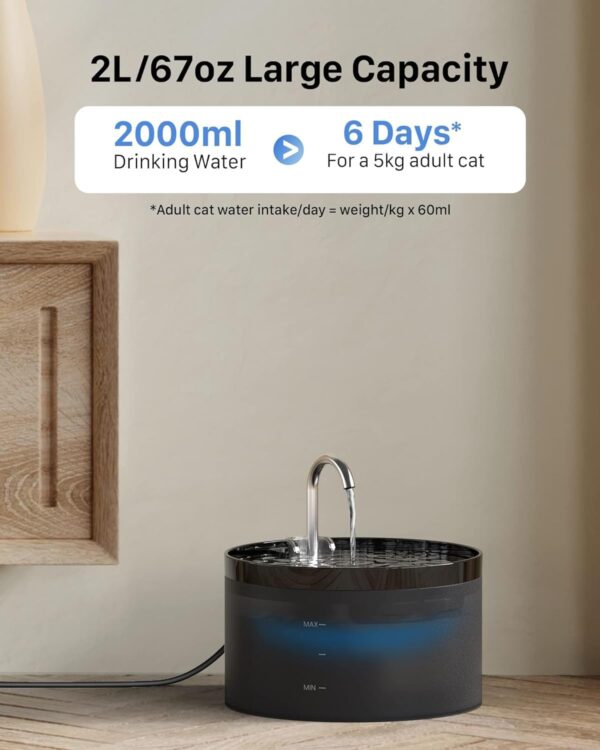 Cat Water Fountain: Dog Bowl Fountains - Automatic Pet Dispenser - Dogs Drinking Waterer Bowls Indoor - Auto Watering Dish Supplies - Easy Cleaning Animal Machine - Quiet 67oz/2L Kitty Drink Fountain - Image 4