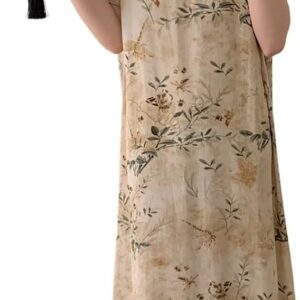 New Chinese Button Color Printed Retro Women's Short Sleeved Summer Loose and Niche Temperament Design Dress