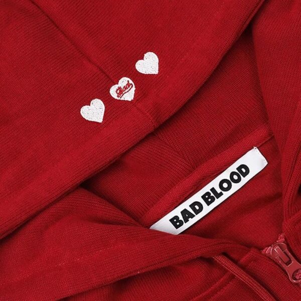 Korean Badblood American Sweater – Women's Embroidered Lazy Style Hoodie – Red Niche Loose Casual Trendy Jacket - Image 2