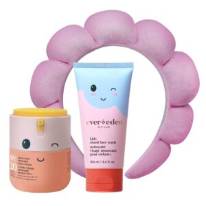 Happy Morning DUO Kids Spa Headband for Girls: Clean & Vegan Skin Care Bundle | Cloud Face Wash + SPF 20 Mineral Face Cream | Non-Toxic | Easy-to-Use Skincare