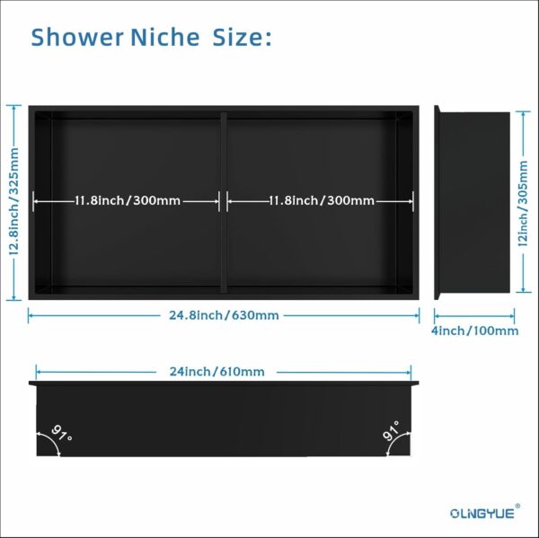 Shower Niche Stainless Steel: No Tile Needed Double Layer - 12x24 Inchs Recessed Wall Niches Shelf for Bathroom Storage - Matte Black - Image 8