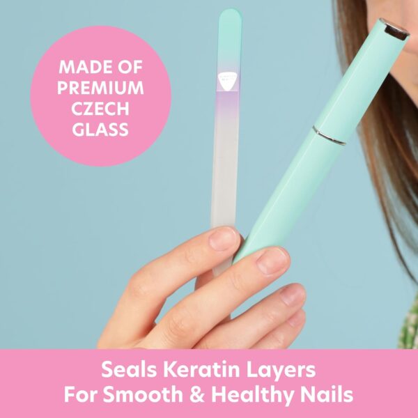 Bona Fide Beauty Czech Glass Nail File with Case, Pastel Green Violet Premium Crystal Nail File for Natural Nails. Nail Care Tool Gifts for Women - Image 2