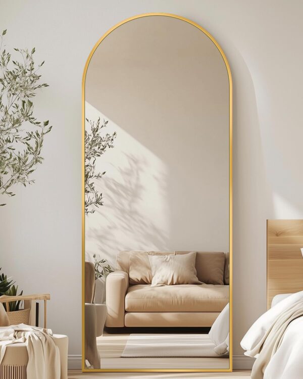 Full Length Mirror, 58"x19" Floor Mirror, Arch Floor Standing Mirror Freestanding Arch Full Body with Stand for Bedroom, Hanging Mounted for Living Room Cloakroom, Gold - Image 4