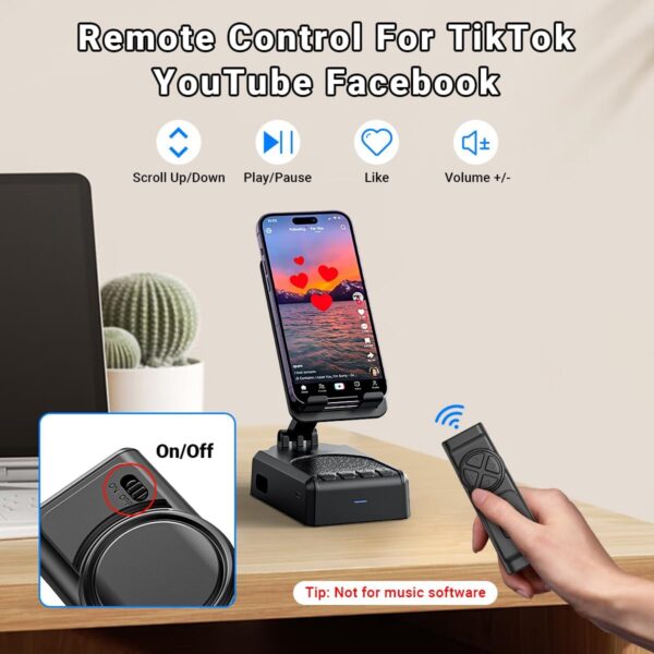 AIKELA Bluetooth Speaker with Video Scrolling Remote and Phone Stand, Phone Speaker Amplifier, Stereo Sound, Adjustable Holder, Gifts for Men Women Teens - Image 3