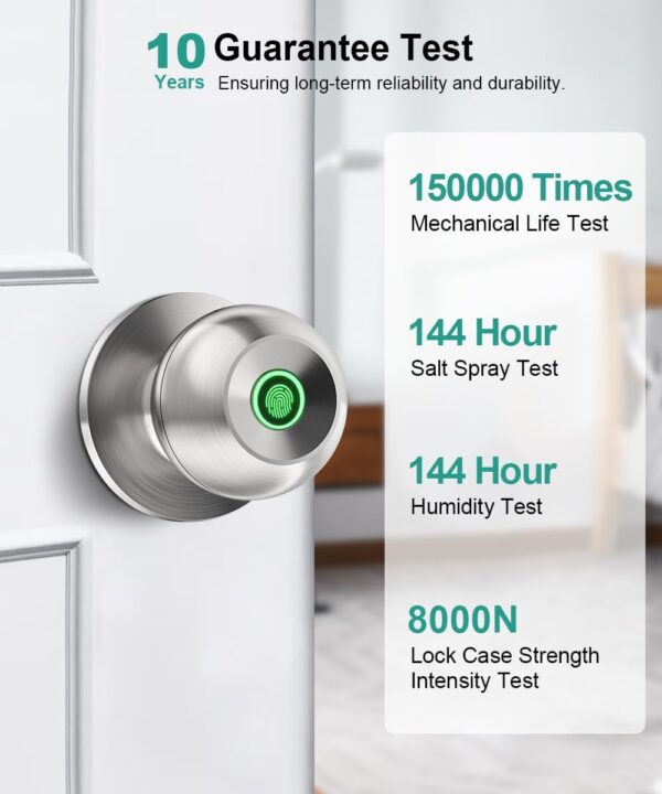 Fingerprint Door Lock, Smart Fingerprint Door Knob with Lock, Biometric Door Lock with App Control & Key, Keyless Thumbprint Entry Door Lock for Bedroom, Front Door, Home, Apartment - Brushed Silver - Image 6