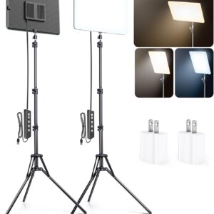 2 Pack LED Video Light Kit, Scrhot Photography Lighting Kit with 63" Tripod Stand, Podcast Lighting Dimmable 2800-8400K Studio Lights for Video Recording, Game Streaming, Filming, YouTube, Tiktok