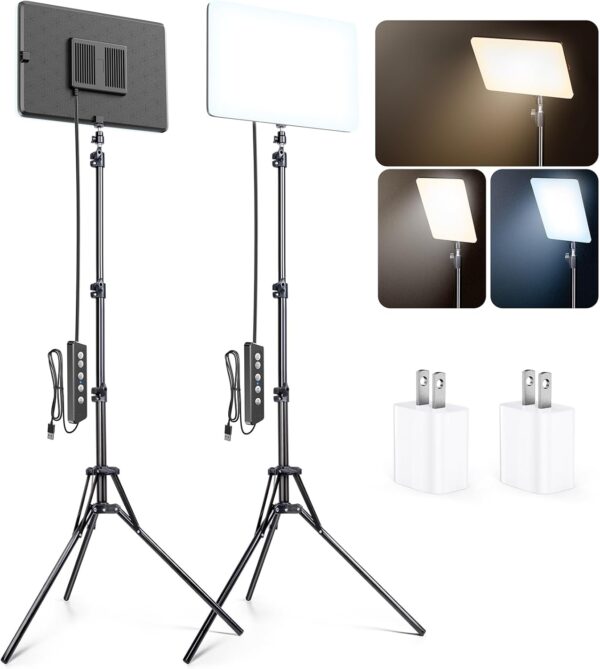 2 Pack LED Video Light Kit, Scrhot Photography Lighting Kit with 63" Tripod Stand, Podcast Lighting Dimmable 2800-8400K Studio Lights for Video Recording, Game Streaming, Filming, YouTube, Tiktok