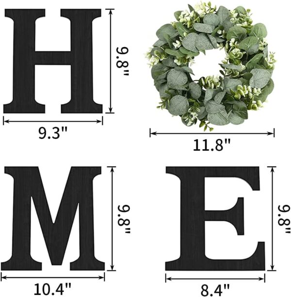 Wood Home Sign with Artificial Eucalyptus Wreath for O, Hanging Farmhouse Wall House Decor Wood Letters for Wall Art Rustic Home Decor, Wall Decor for Living Room Kitchen Entryway (Black) - Image 5