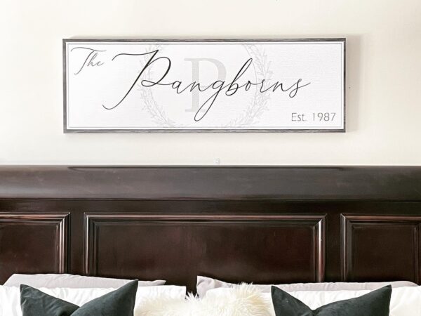 Tailored Canvases Personalized Family Sign - Last Name Signs For Home, Custom Wall Decor Canvas for Living Room, Fireplace, Kitchen, Porch, & Front Door - Monogram on White, Grey Wooden Border, 20"x10" - Image 6