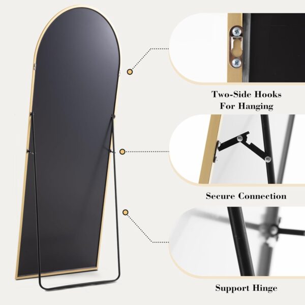 OLIXIS Arched Full Length Mirror 59"x16" for Bedroom, Full Body Mirror with Stand, Hanging or Leaning for Wall, Aluminum Alloy Thin Frame Floor Standing for Living Room, Tall, Gold - Image 4