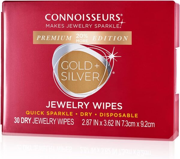 CONNOISSEURS Premium Edition Compact Jewelry Wipes No Rinse Gold and Silver Jewelry Cleaner, Polish and Remove Tarnish to Restore Brilliance, Dry Disposable Wipes, Diamond Dazzle Stik