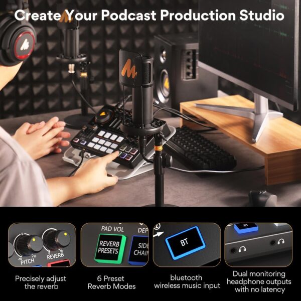 MAONO Podcast Equipment Bundle with Audio Interface and XLR Condenser Microphone, MaonoCaster with 48V Phantom Power, Bluetooth for Podcast, Streaming, Voice Over, Youtube, PC, Guitar (AME2A) - Image 7