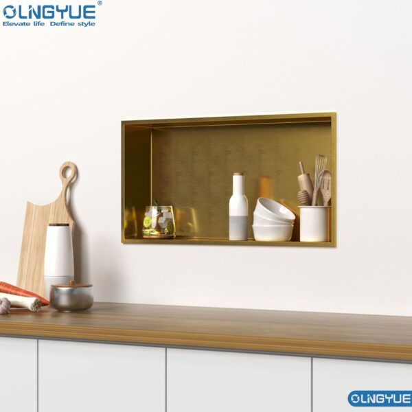 Brushed Gold Shower Niche: No Tile Needed Stainless Steel - 24"x12" Recessed Wall Niches Shelf for Bathroom Kitchen Toilet Storage - Image 2