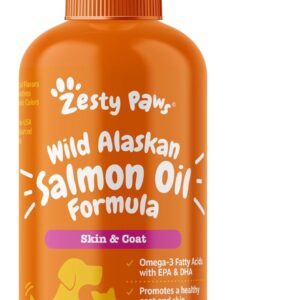 Zesty Paws Wild Alaskan Omega-3 Blend Pollock + Salmon Oil for Dogs and Cats- Skin and Coat Support, Omega 3 Supplement for Pets, 8.5oz