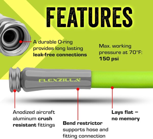 Flexzilla Garden Hose 5/8 in. x 50 ft., Lightweight All-Weather Water Hose, Durable and Flexible, Leak-Free Connections - Image 4