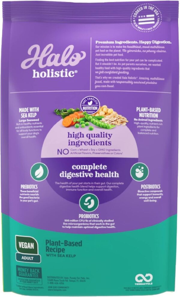 Halo Holistic Vegan Dog Food, Plant-Based Recipe with Kelp, Dry Dog Food, Complete Digestive Health, Kibble for Adult Dogs, 3.5 lb Bag - Image 2