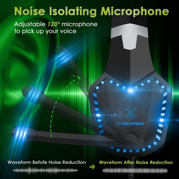 sktome Gaming Voice Changer Headset with Mic, Cool LED Light Over-Ear Headphones with Volume Control, Noise Reduction Voice Changer Gaming Headset for PS4/PS5/Xbox One/PC/Phone/Laptops(Blue) - Image 3