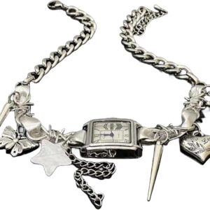 Personality Wind Watch Necklace Neck Chain Spicy Women Design Niche Star Rivets Retro Punk Choker.