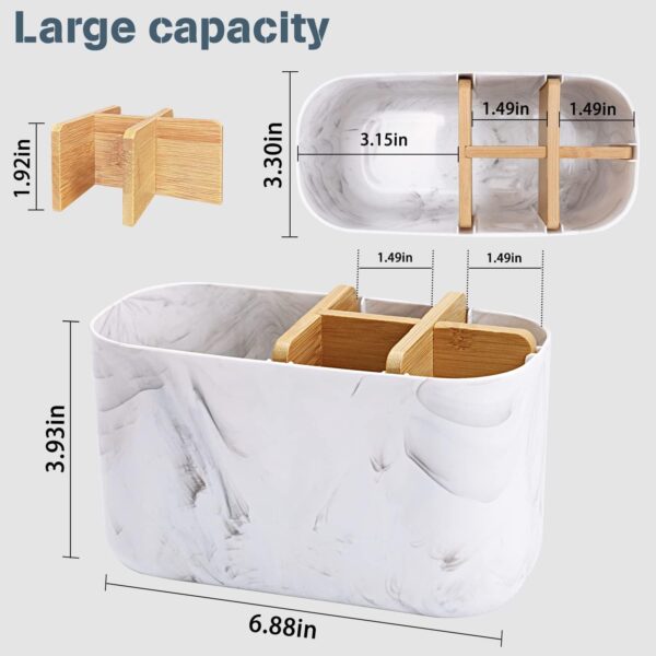 Toothbrush Holders for Bathrooms, 5 Slots Bamboo Toothbrush Holder Kids Electric Toothbrush Holder and Toothpaste Holder for Bathroom Countertop Accessories Storage, Marble Toothbrush Organizer - Image 5