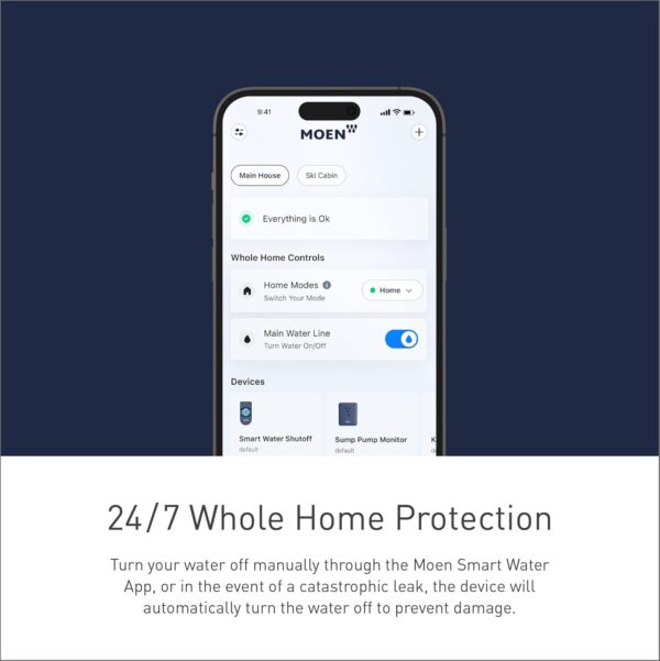 Moen Flo Smart Water Monitor and Automatic Shutoff Sensor, Wi-Fi Connected Water Leak Detector for 1-Inch Diameter Pipe, 900-006 - Image 9