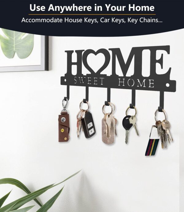 WIPHANY Key Holder Hooks Organizer Hanger Rack Wall Mounted with Screws and Anchors Home Sweet Home Wall Metal Decor for Entryway Front Door Kitchen Hallway Garage Mudroom Office 9.8inches/25cm - Image 3