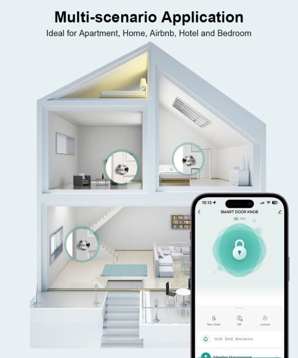 Fingerprint Door Lock, Smart Fingerprint Door Knob with Lock, Biometric Door Lock with App Control & Key, Keyless Thumbprint Entry Door Lock for Bedroom, Front Door, Home, Apartment - Brushed Silver - Image 8