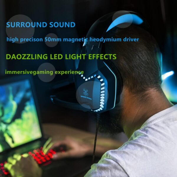 sktome Gaming Voice Changer Headset with Mic, Cool LED Light Over-Ear Headphones with Volume Control, Noise Reduction Voice Changer Gaming Headset for PS4/PS5/Xbox One/PC/Phone/Laptops(Blue) - Image 2