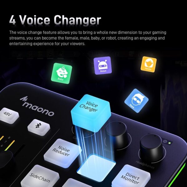 MAONO Gaming Audio Mixer, Audio Interface with Pro-preamp, RGB, Bluetooth, 48V Phantom Power for Live Streaming, Podcasting, Content Create, Gaming MaonoCaster G1 NEO (Not for USB Mic) - Image 3