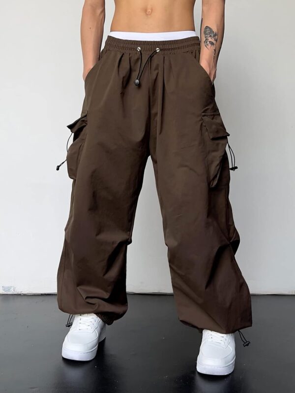 ZAFUL Flat Pocket Parachute Pants for Men Casual Baggy Cargo Pants Unisex Street Y2K Pants Drawstring Trouser - Image 4