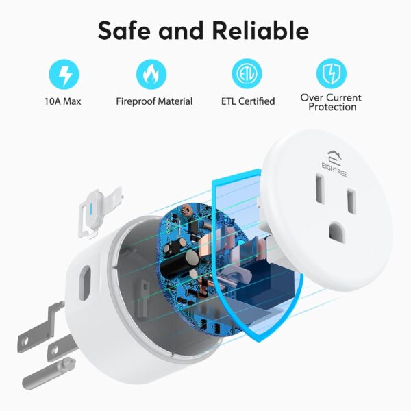 EIGHTREE Smart Plug, Smart Home WiFi Outlet Works with Alexa & Google Home, Smart Socket with Remote Control & Timer Function, 2.4GHz WiFi Only, 4 Packs - Image 8