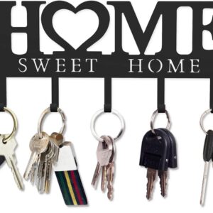 WIPHANY Key Holder Hooks Organizer Hanger Rack Wall Mounted with Screws and Anchors Home Sweet Home Wall Metal Decor for Entryway Front Door Kitchen Hallway Garage Mudroom Office 9.8inches/25cm