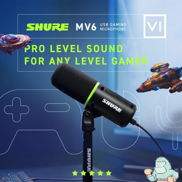 Shure MV6 Gaming Microphone, Dynamic USB PC Mic for Video Games & Streaming - Desktop Stand, Background Noise Cancellation, Tap-to-Mute & 3.5mm Output for Real-Time Headphone Monitoring - Image 4