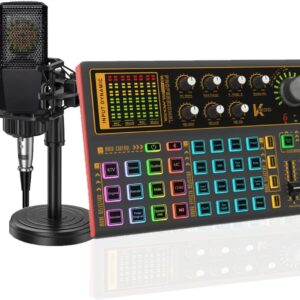 K300 Sound Effects Board Set, LED Light Voice Changer Sound Card with Multiple Sound Effects - Podcast Equipment Bundle for Live Streaming/Laptop Computer Vlog/Living Broadcast YouTube or TikTok