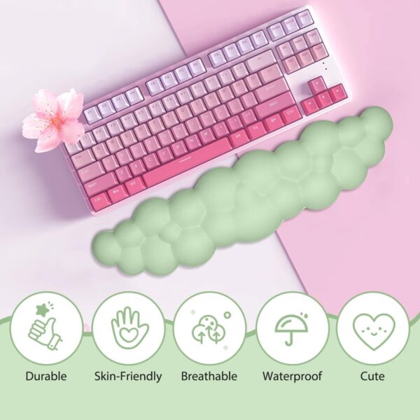 JIKIOU Upgrade Leather Cloud Keyboard Wrist Rest, Cloud Wrist Rest with Non-Slip PU Base, Comfortable Memory Foam Wrist Rest for Computer Laptop Mac Gaming Office and Pain Relief Christmas Wish Gift - Image 2