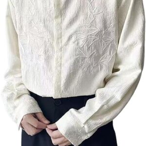 Men's Chinese Embroidery Style Print Niche Zhongshan Collar Long Sleeved top Personalized Loose Fashionable Design