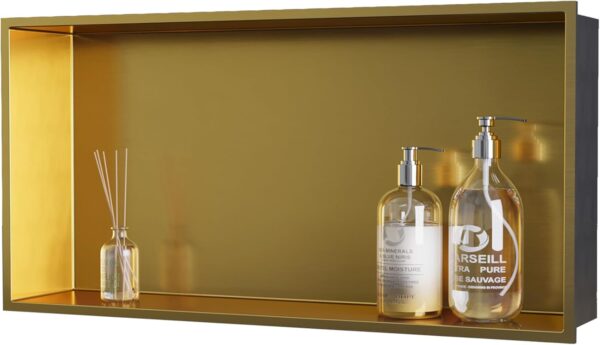 Brushed Gold Shower Niche: No Tile Needed Stainless Steel - 24"x12" Recessed Wall Niches Shelf for Bathroom Kitchen Toilet Storage