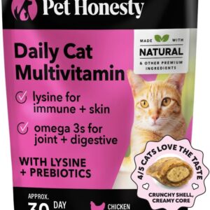 Cat Multivitamin Crunchy & Creamy Chews - Cat Treats for Health + Immune, Joint Support, Skin & Coat, & Digestion - Vitamins with Omega 3s, Lysine & Probiotics (30 Day Supply)