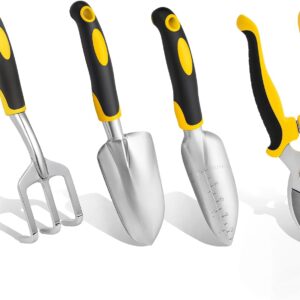 Garden Tool Set 4-Piece,Heavy Duty Aluminum Gardening Tools,Rust-Proof Gardening Hand Tools,with Non-Slip Ergonomic Handle,The Ideal Gift for Garden Enthusiasts.