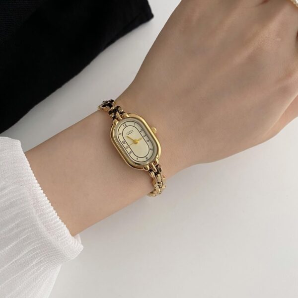 FANMIS Women's Vintage Oval Watches Luxury Minimalism Bracelet Small Gold Tone Watch Ladies Analog Waterproof Watch Fashion Bangle Bracelet Dress Watch with Stainless Steel Band - Image 4