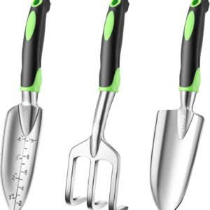 Garden Tools, 3-Piece Garden Tool Set with Non-Slip Ergonomic Handles, Lightweight Aluminum Alloy Rust-Proof Durable Gardening Hand Tools, Ideal Gardening Tools Gifts for Women and Men