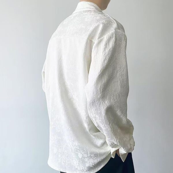 Men's Chinese Embroidery Style Print Niche Zhongshan Collar Long Sleeved top Personalized Loose Fashionable Design - Image 4