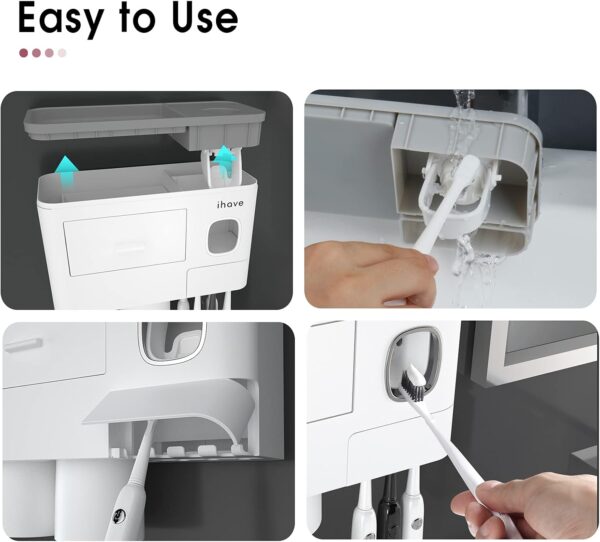 iHave Toothbrush Holders for Bathrooms, 2 Cups Toothbrush Holder Wall Mounted with Toothpaste Dispenser - Large Capacity Tray, Cosmetic Drawer - Bathroom Decor & Bathroom Accessories - Image 6
