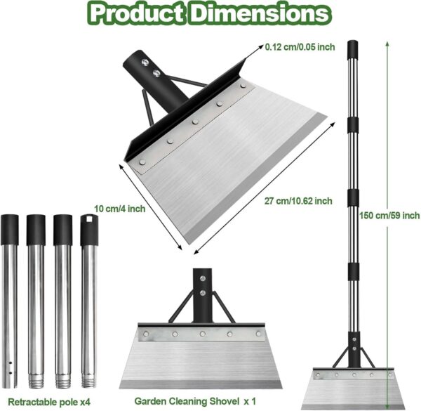 Multifunctional Garden Cleaning Shovel, Heavy Duty Steel Flat Shovel with 59" Adjustable Handle, Floor Scraper, Outdoor Spade Tool for Weeding, Lawn Edging, Digging, Ice Removal - Image 2