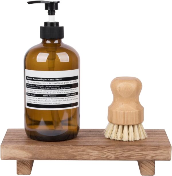 Small Wood Tray Pedestal Stand Farmhouse Bathroom Decor Decorative Wooden Riser Kitchen Soap Dish Holder for Vanity, Counter, Sink, Brown - Image 2