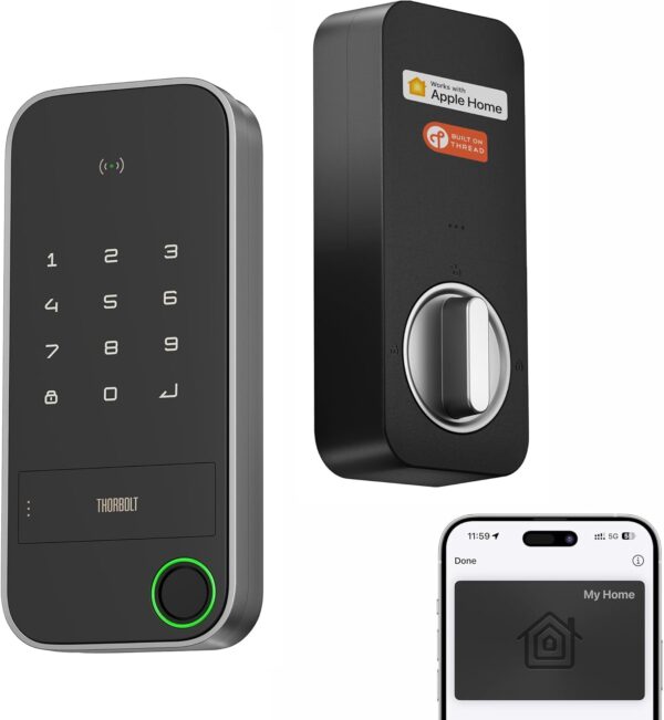 X1 Apple Home Key Tap to Unlock, Smart Keyless Entry Door Lock with Fingerprint, Touch Keypad Deadbolt Lock Works with HomeKit Over Thread (Border Router), IP65 Weatherproof, Gray